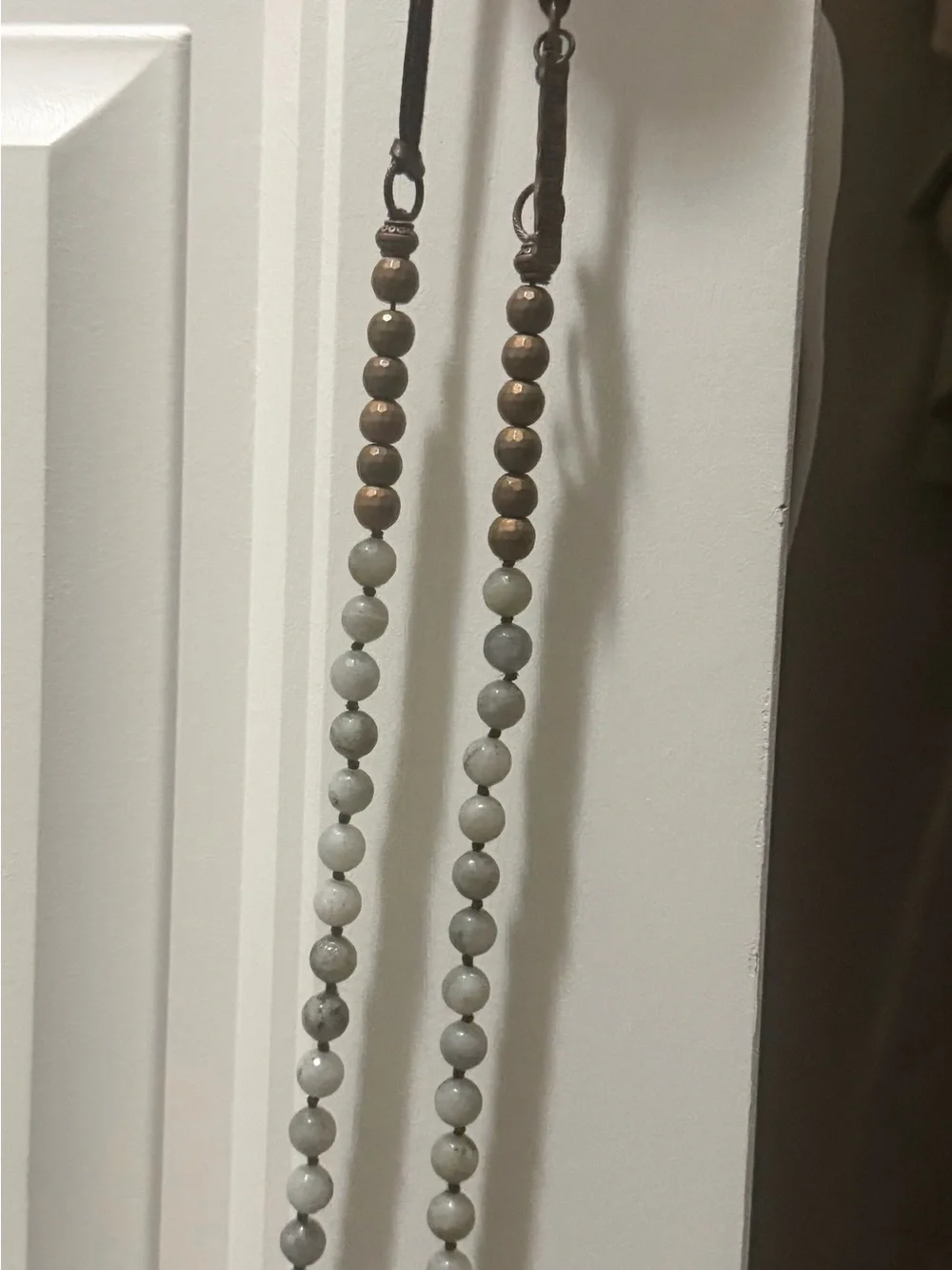 Beaded Pendant Necklace in Grey Green and Bronze - Women Accessories